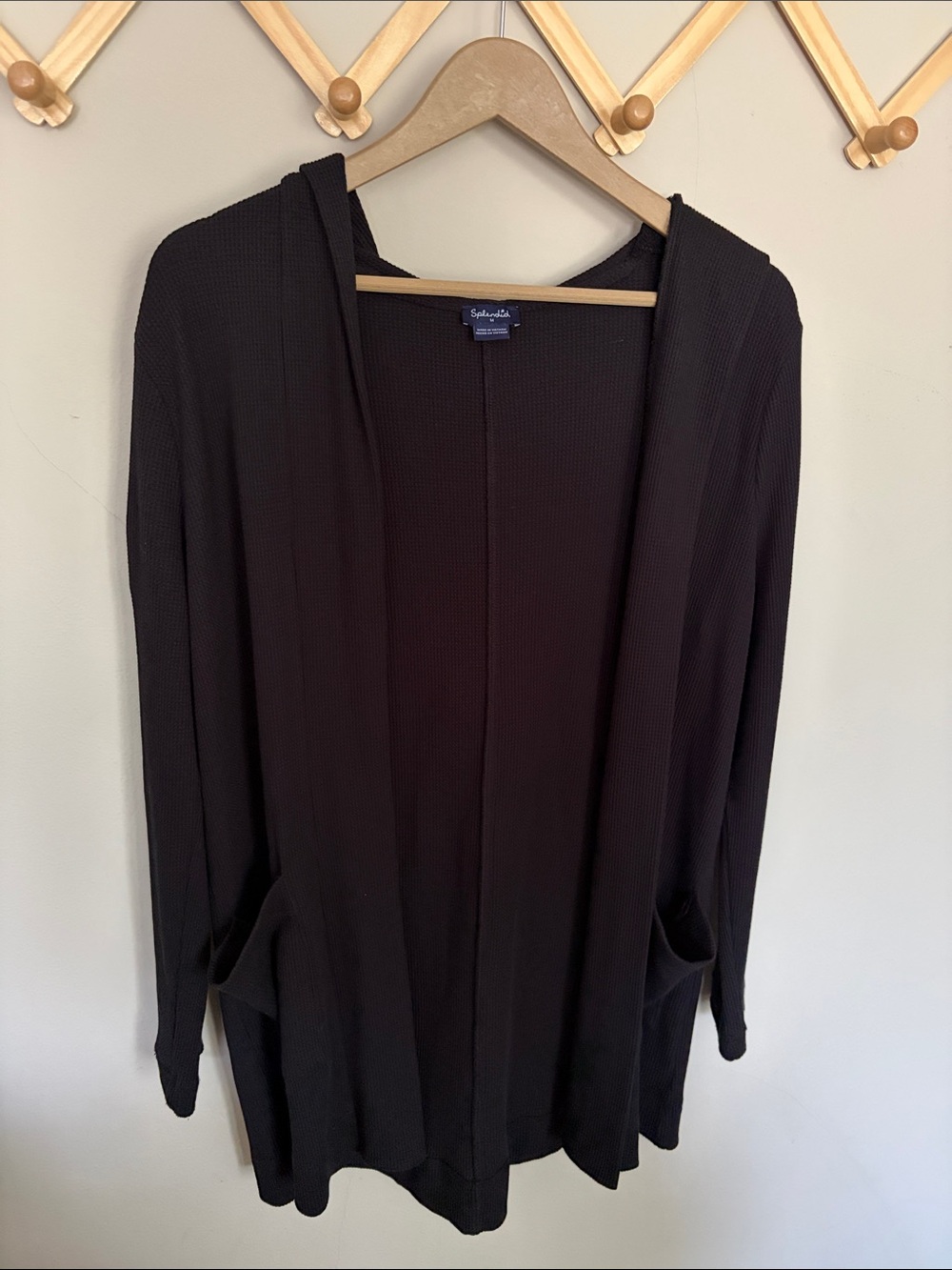 Splendid Black Hooded Open-Front Cardigan